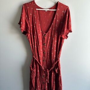 American Eagle Burnt Orange/Red Button-Down Dress